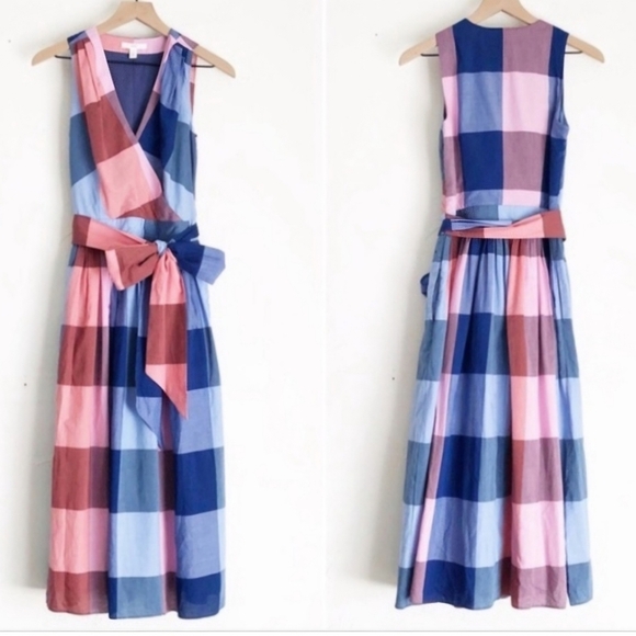 1901 Dresses & Skirts - 1901 Plaid Wrap Blanket Plaid Midi Dress Pink Blue Size 6